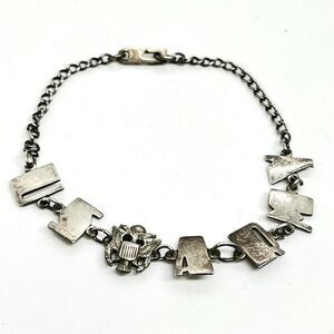 WWII Sterling Silver US Army Bracelet Chain USA Eagle Military Vintage 40s